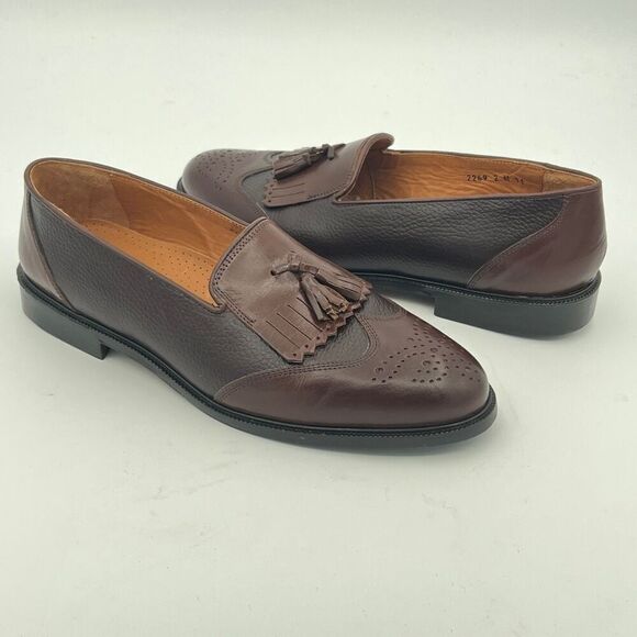 ADOLFO MEN’S Dress Shoes Loafers Brown Leather Tassels Hand Made In Italy 11 main image 10